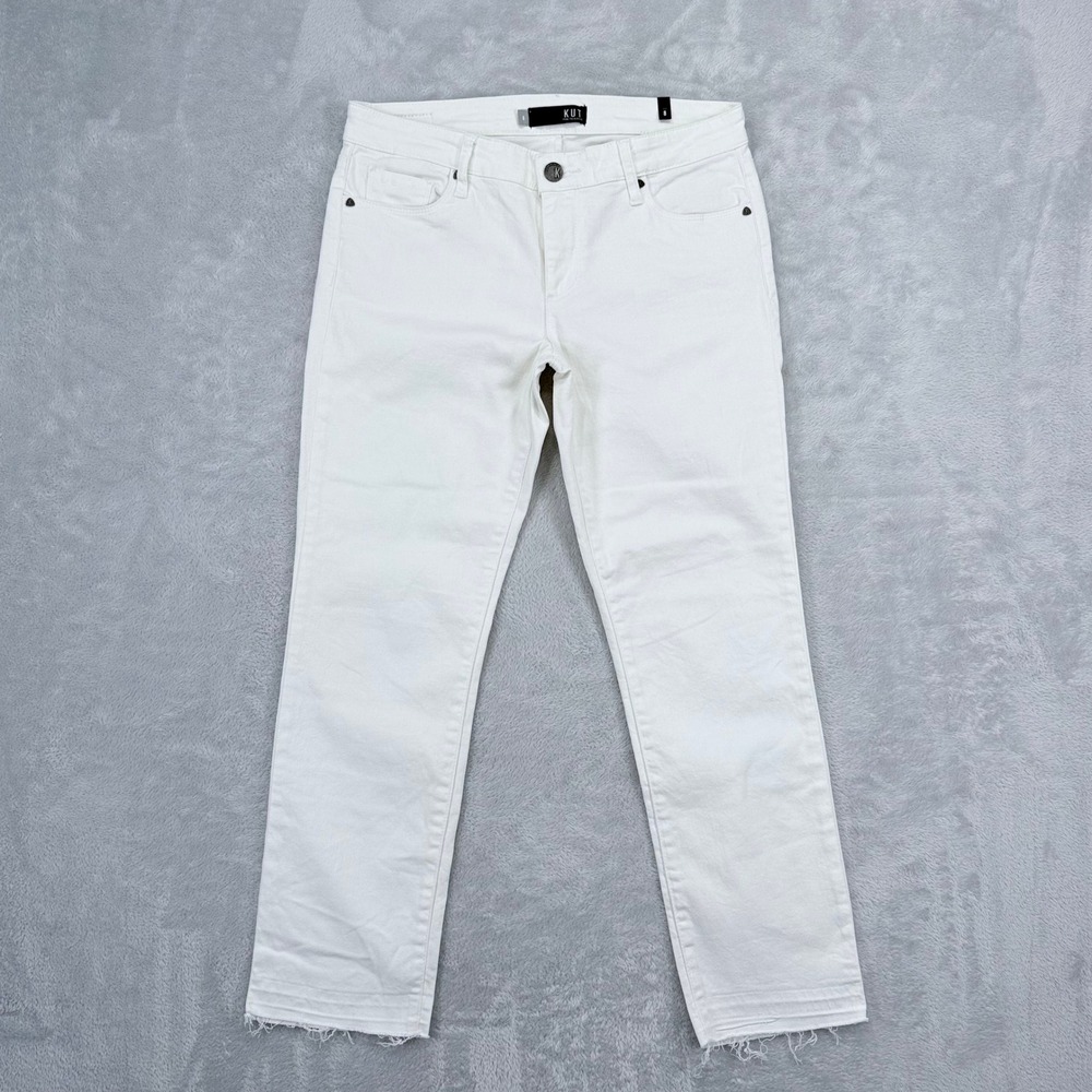 KUT from the Kloth Reese Jeans NEW Womens 8 Ankle Straight Leg White Raw Hem